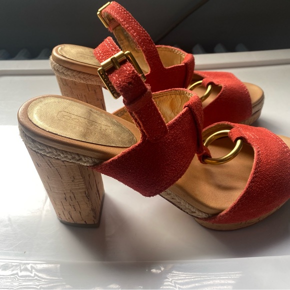 Orange, suede, platform summer shoe with rope piping. - Picture 3 of 4